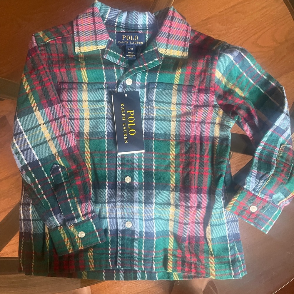 Boys 2T flannel polo shirt NWT